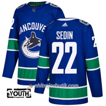 Barn Ishockey Vancouver Canucks Tröja Daniel Sedin 22 Adidas 2017-2018 Blå Authentic